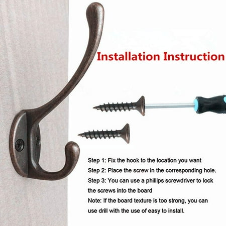 1//10PCS Heavy Duty Dual Coat Hooks Wall Mounted 20 Screws Retro Double Hook US